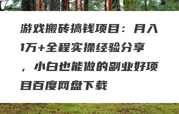 游戏搬砖搞钱项目：月入1万+全程实操经验分享，小白也能做的副业好项目百度网盘下载