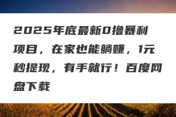 2025年底最新0撸暴利项目，在家也能躺赚，1元秒提现，有手就行！百度网盘下载