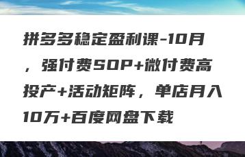 拼多多稳定盈利课-10月，强付费SOP+微付费高投产+活动矩阵，单店月入10万+百度网盘下载