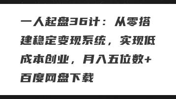 一人起盘36计：从零搭建稳定变现系统，实现低成本创业，月入五位数+百度网盘下载