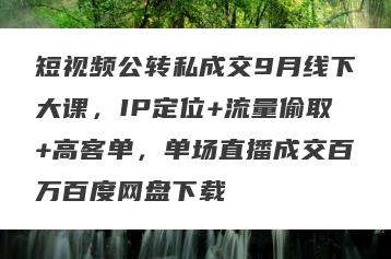 短视频公转私成交9月线下大课，IP定位+流量偷取+高客单，单场直播成交百万百度网盘下载
