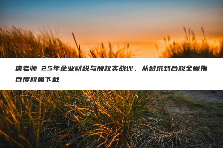 唐老师・25年企业财税与股权实战课，从避坑到合规全程指百度网盘下载