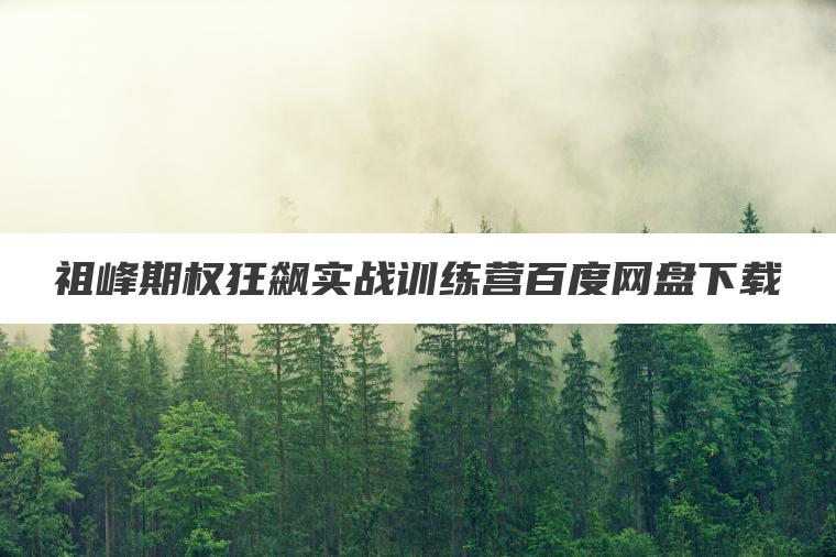 祖峰期权狂飙实战训练营百度网盘下载