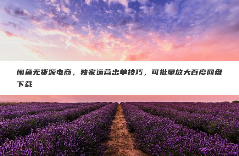 闲鱼无货源电商，独家运营出单技巧，可批量放大百度网盘下载