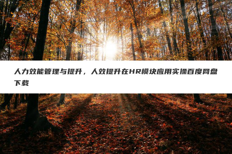 人力效能管理与提升，人效提升在HR模块应用实操百度网盘下载