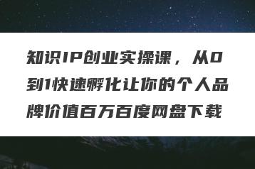 知识IP创业实操课，从0到1快速孵化让你的个人品牌价值百万百度网盘下载