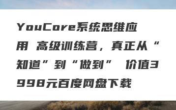 YouCore系统思维应用 高级训练营，真正从“知道”到“做到” 价值3998元百度网盘下载
