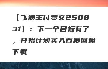 【飞浪王付费文250831】：下一个目标有了，开始计划买入百度网盘下载