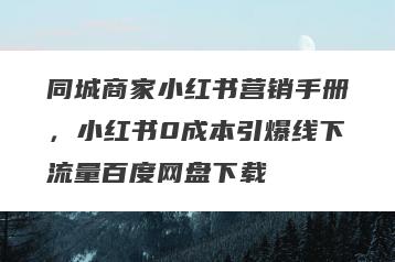 同城商家小红书营销手册，小红书0成本引爆线下流量百度网盘下载