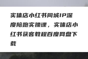 实体店小红书同城IP深度陪跑实操课，实体店小红书获客教程百度网盘下载