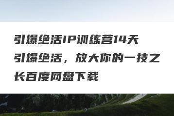 引爆绝活IP训练营14天引爆绝活，放大你的一技之长百度网盘下载