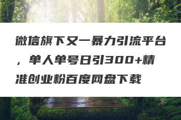 微信旗下又一暴力引流平台，单人单号日引300+精准创业粉百度网盘下载