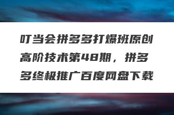叮当会拼多多打爆班原创高阶技术第48期，拼多多终极推广百度网盘下载