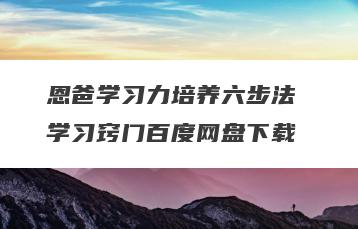 恩爸学习力培养六步法 学习窍门百度网盘下载