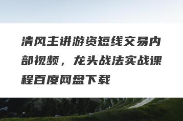 清风主讲游资短线交易内部视频，龙头战法实战课程百度网盘下载