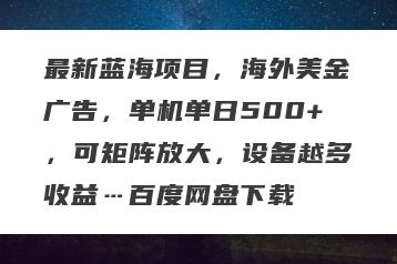 最新蓝海项目，海外美金广告，单机单日500+，可矩阵放大，设备越多收益…百度网盘下载