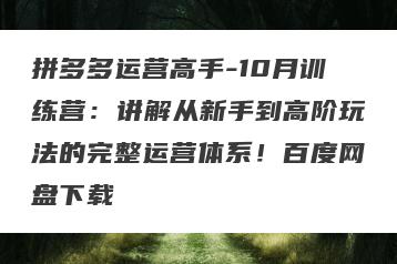 拼多多运营高手-10月训练营：讲解从新手到高阶玩法的完整运营体系！百度网盘下载