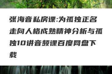 张海音私房课:为孤独正名走向人格成熟精神分析与孤独10讲音频课百度网盘下载