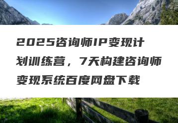 2025咨询师IP变现计划训练营，7天构建咨询师变现系统百度网盘下载