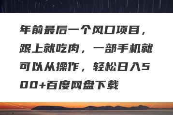 年前最后一个风口项目，跟上就吃肉，一部手机就可以从操作，轻松日入500+百度网盘下载