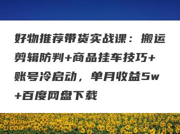 好物推荐带货实战课：搬运剪辑防判+商品挂车技巧+账号冷启动，单月收益5w+百度网盘下载