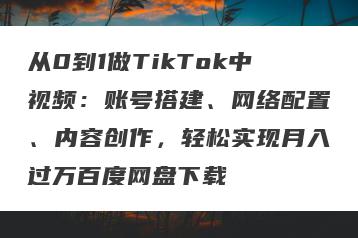 从0到1做TikTok中视频：账号搭建、网络配置、内容创作，轻松实现月入过万百度网盘下载
