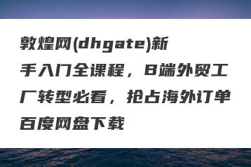 敦煌网(dhgate)新手入门全课程，B端外贸工厂转型必看，抢占海外订单百度网盘下载