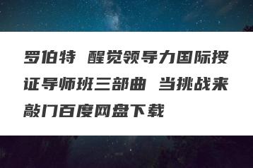 罗伯特 醒觉领导力国际授证导师班三部曲 当挑战来敲门百度网盘下载
