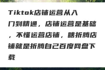 Tiktok店铺运营从入门到精通，店铺运营是基础，不懂运营店铺，瞎折腾店铺就是折腾自己百度网盘下载