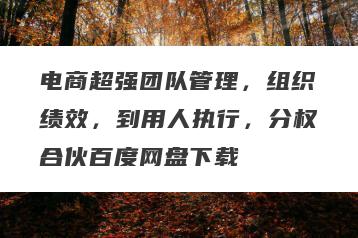 电商超强团队管理，组织绩效，到用人执行，分权合伙百度网盘下载