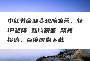 小红书商业变现陪跑营，轻IP矩阵 私域获客 聚光投流，百度网盘下载