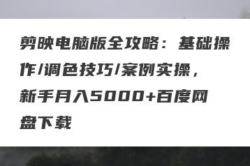剪映电脑版全攻略：基础操作/调色技巧/案例实操，新手月入5000+百度网盘下载