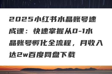 2025小红书水晶账号速成课：快速掌握从0-1水晶账号孵化全流程，月收入达2w百度网盘下载