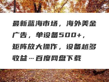 最新蓝海市场，海外美金广告，单设备500+，矩阵放大操作，设备越多收益…百度网盘下载