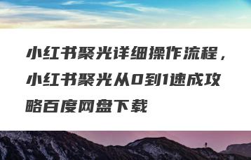 小红书聚光详细操作流程，小红书聚光从0到1速成攻略百度网盘下载