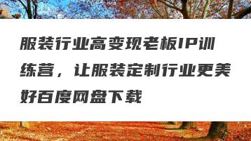 服装行业高变现老板IP训练营，让服装定制行业更美好百度网盘下载