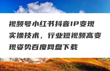 视频号小红书抖音IP变现实操技术，行业短视频高变现姿势百度网盘下载