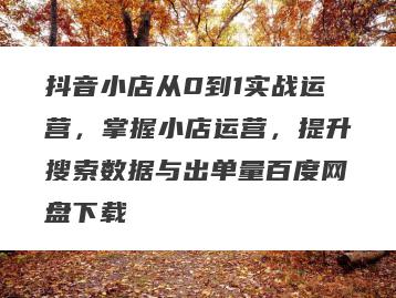 抖音小店从0到1实战运营，掌握小店运营，提升搜索数据与出单量百度网盘下载