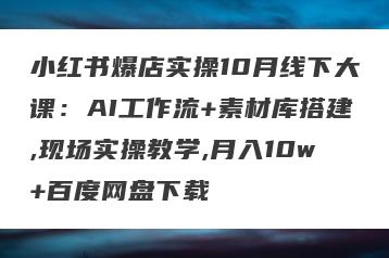 小红书爆店实操10月线下大课：AI工作流+素材库搭建,现场实操教学,月入10w+百度网盘下载