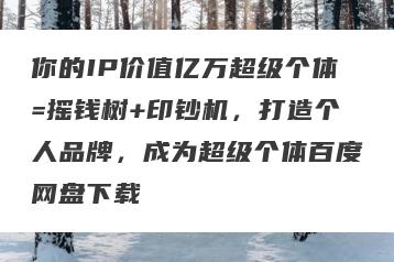 你的IP价值亿万超级个体=摇钱树+印钞机，打造个人品牌，成为超级个体百度网盘下载