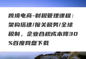 跨境电商-财税管理课程：架构搭建/报关税务/全球税制，企业合规成本降30%百度网盘下载