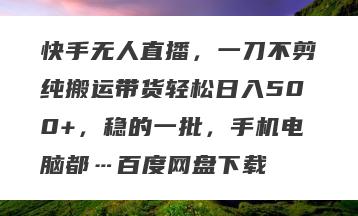 快手无人直播，一刀不剪纯搬运带货轻松日入500+，稳的一批，手机电脑都…百度网盘下载