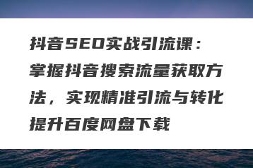 抖音SEO实战引流课：掌握抖音搜索流量获取方法，实现精准引流与转化提升百度网盘下载