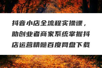 抖音小店全流程实操课，助创业者商家系统掌握抖店运营精髓百度网盘下载