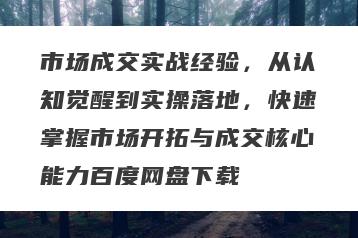 市场成交实战经验，从认知觉醒到实操落地，快速掌握市场开拓与成交核心能力百度网盘下载