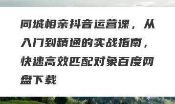 同城相亲抖音运营课，从入门到精通的实战指南，快速高效匹配对象百度网盘下载