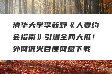 清华大学李新野《人妻约会指南》引爆全网大瓜！外网很火百度网盘下载