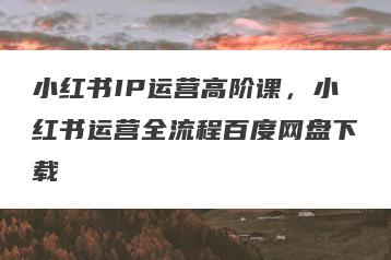 小红书IP运营高阶课，小红书运营全流程百度网盘下载