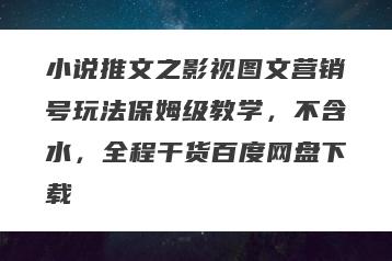 小说推文之影视图文营销号玩法保姆级教学，不含水，全程干货百度网盘下载
