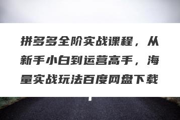 拼多多全阶实战课程，从新手小白到运营高手，海量实战玩法百度网盘下载